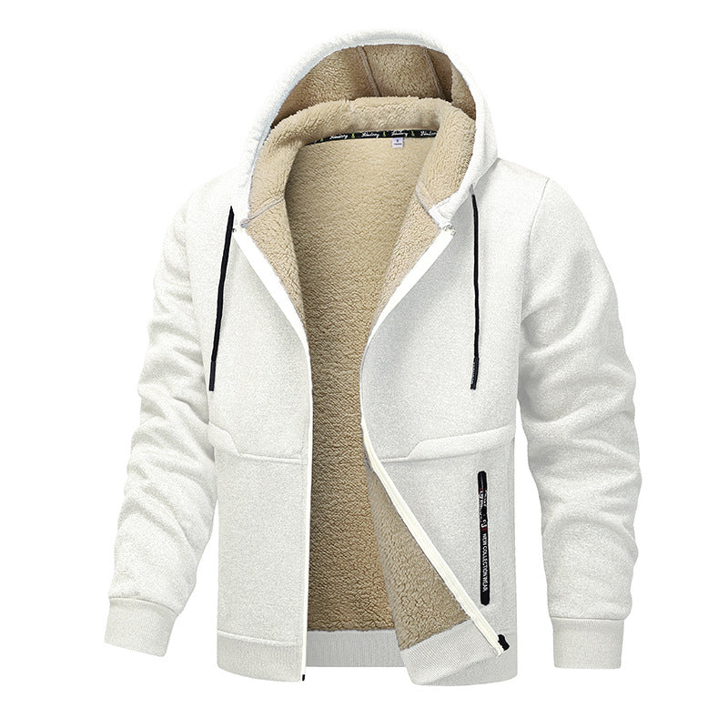 Man in a sherpa lined zip hoodie