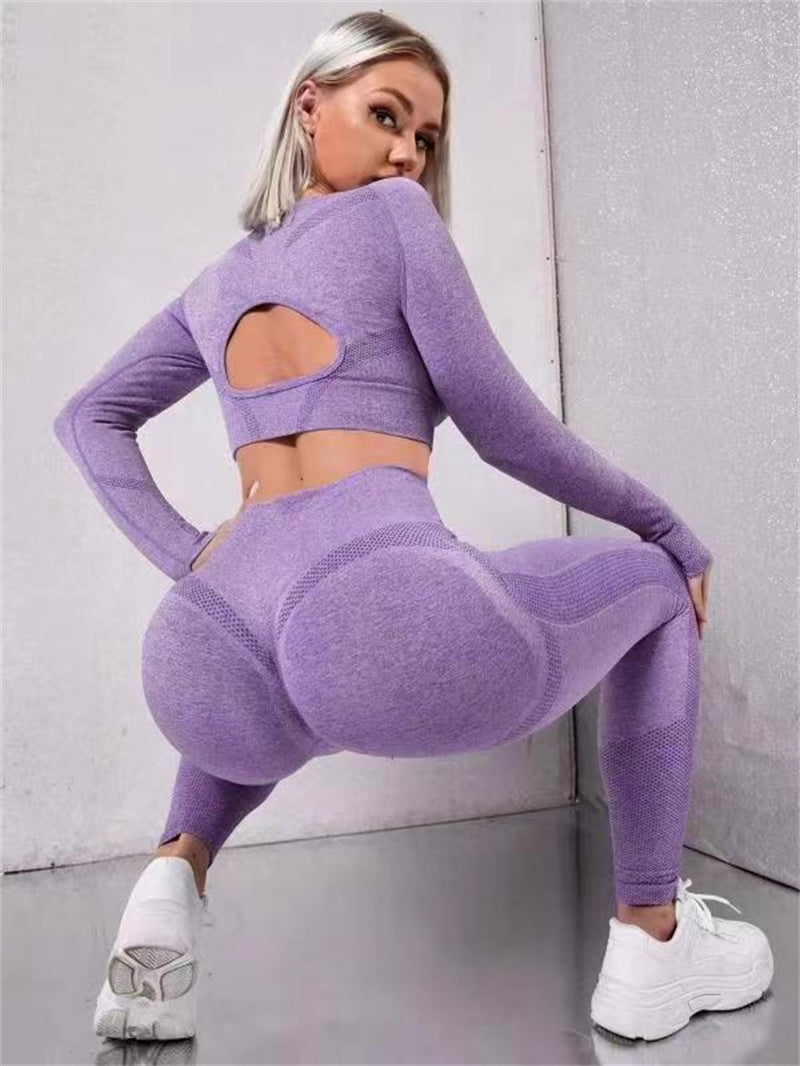 Woman wearing a seamless two-piece gym set