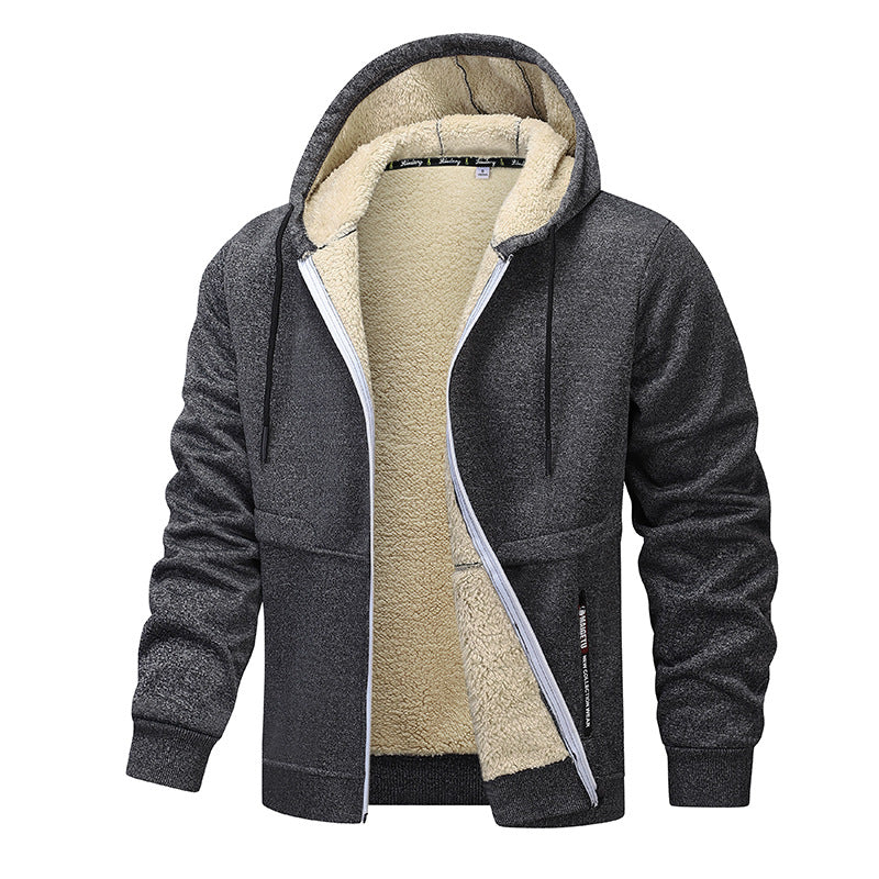 Man in a sherpa lined zip hoodie
