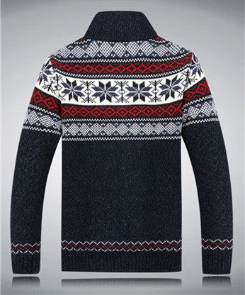 Man in a Nordic knit zip cardigan