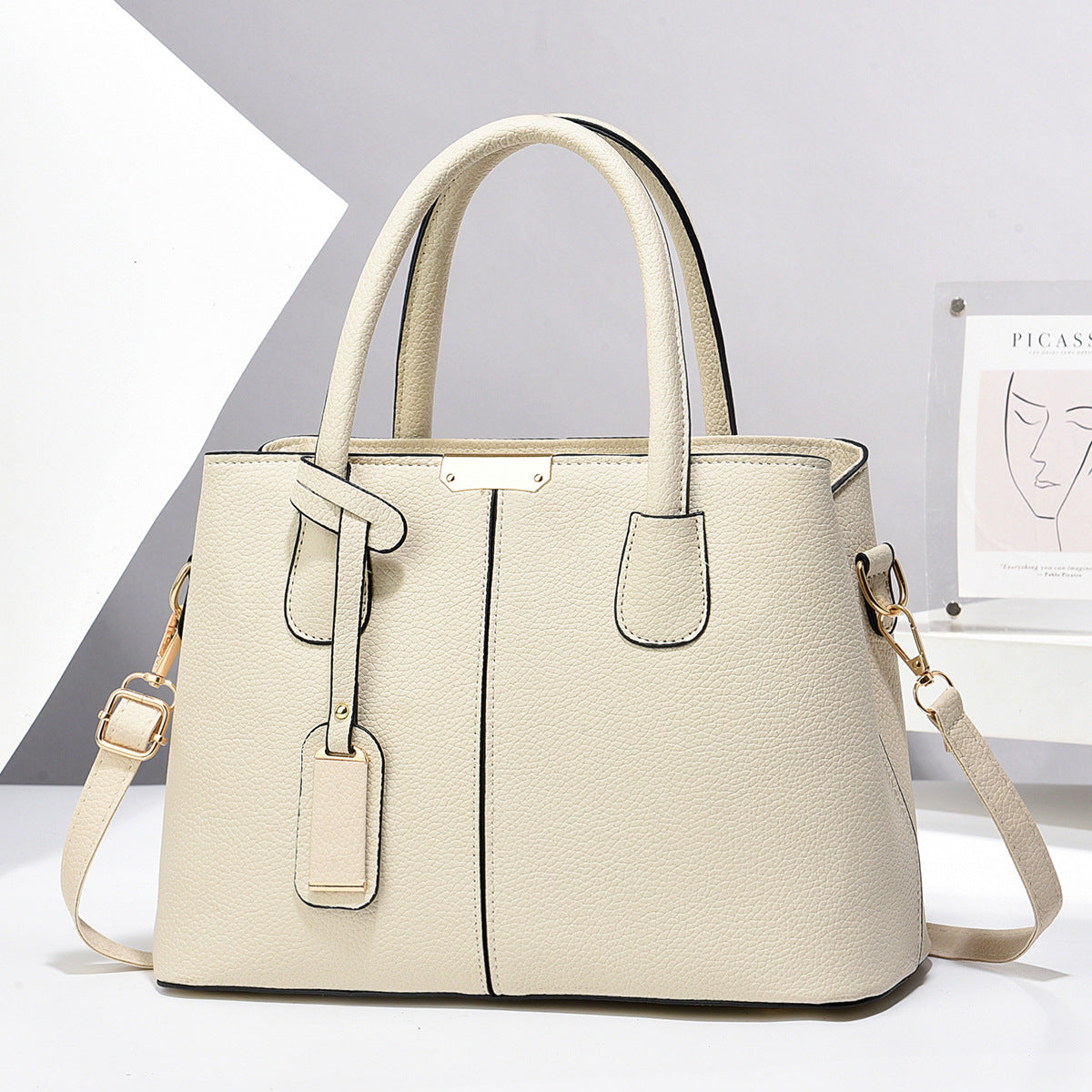 Structured faux leather tote handbag
