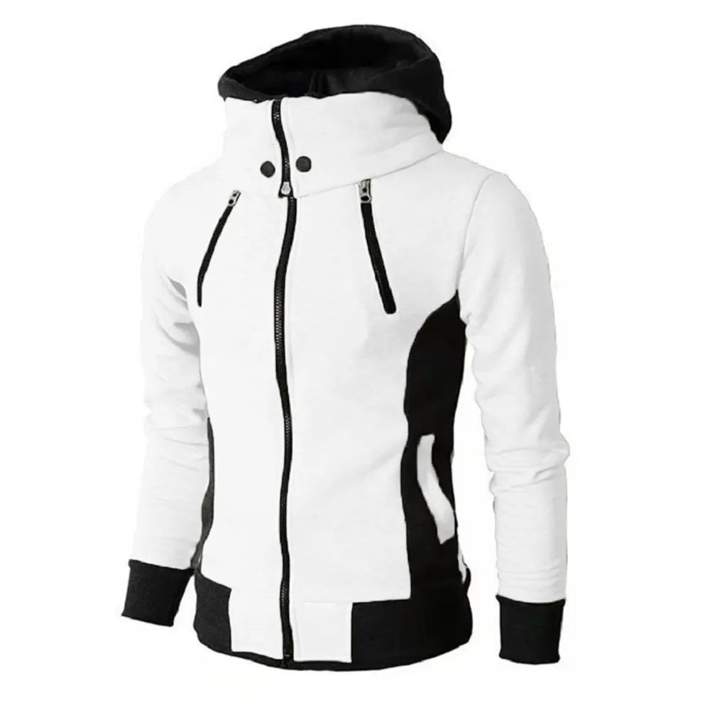 Man in a slim grey zip-up hoodie jacket