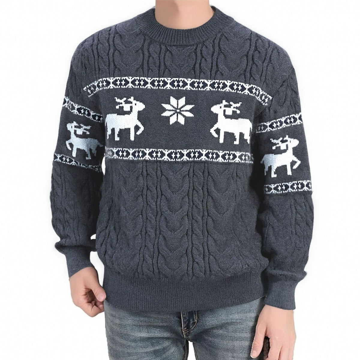 Man wearing a reindeer Christmas jumper