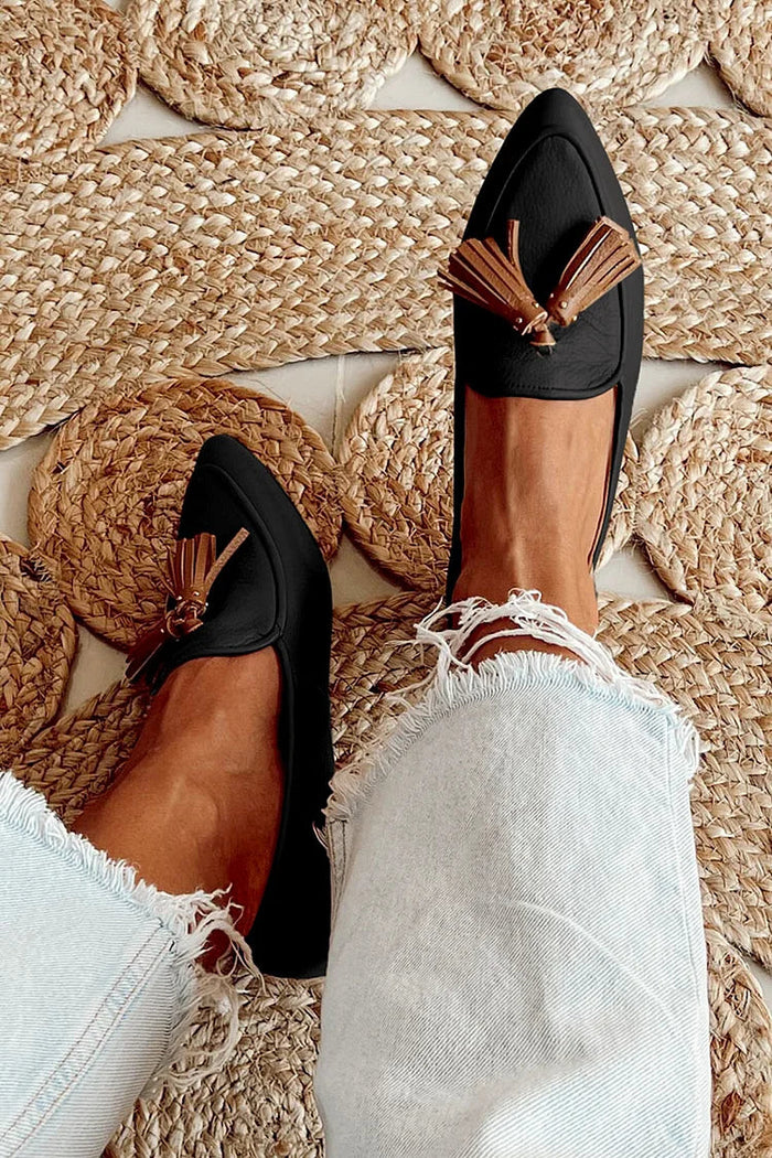 Women's Pointed Tassel Loafers Slip-On Flat Shoes