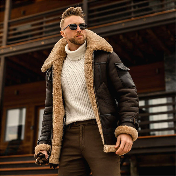 Man wearing a winter jacket with fur collar