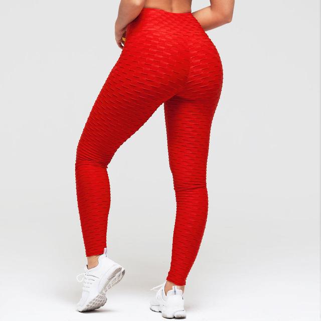 Woman wearing textured scrunch bum leggings