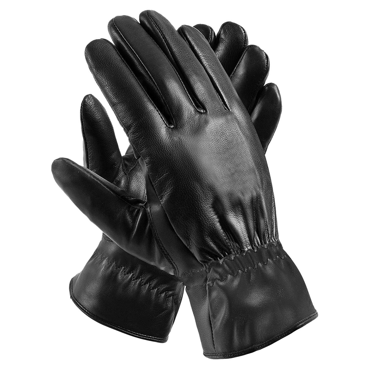Black leather-look winter gloves pair