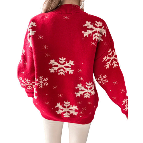 Woman in a fluffy snowflake Christmas jumper