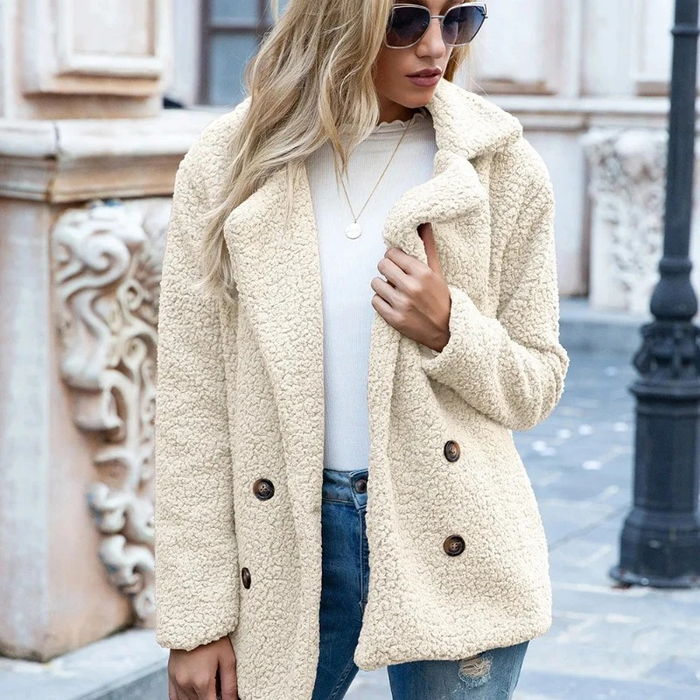 Women's Teddy Jacket Double-Breasted Notched Lapel