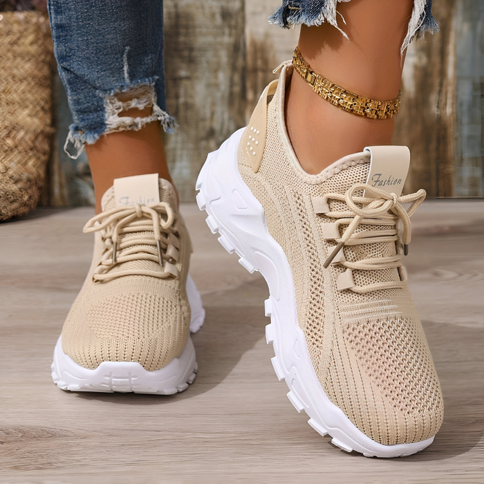 Women's Mesh Lace-Up Trainers with Breathable Knit Upper