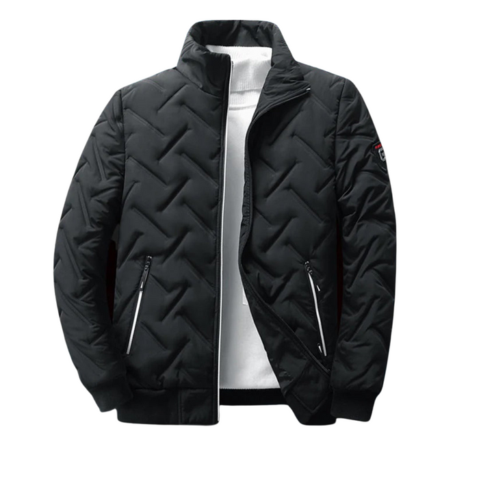 Men's Quilted Bomber Jacket Stand Collar Water-Resistant