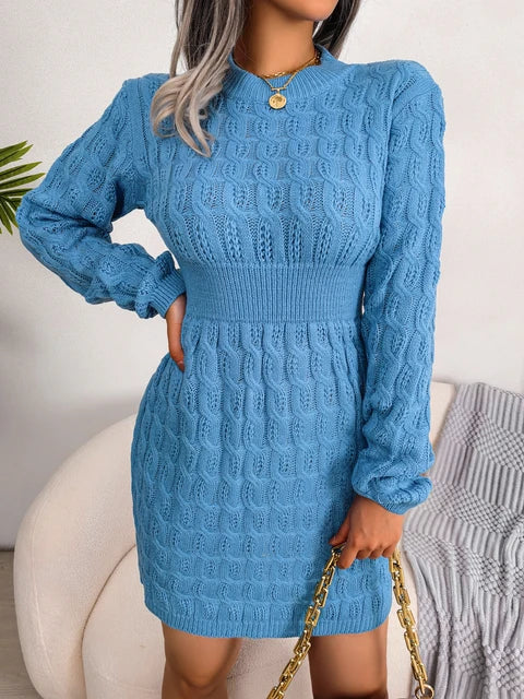 Women's Cable Knit Mini Jumper Dress High Neck