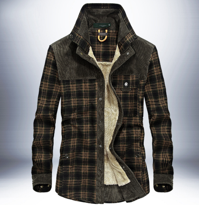 Man in a fleece lined check shirt jacket