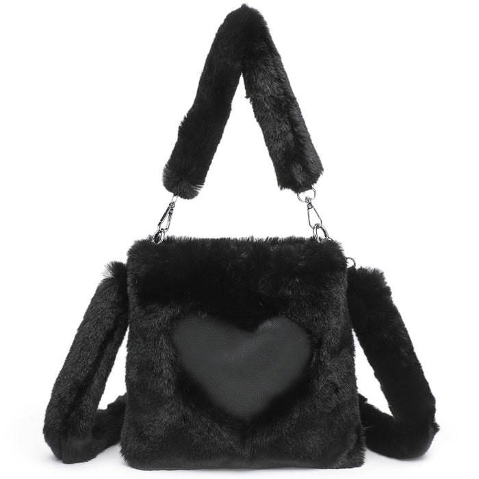 Lottie | Fluffy heart shoulder bag with bunny-ear flap