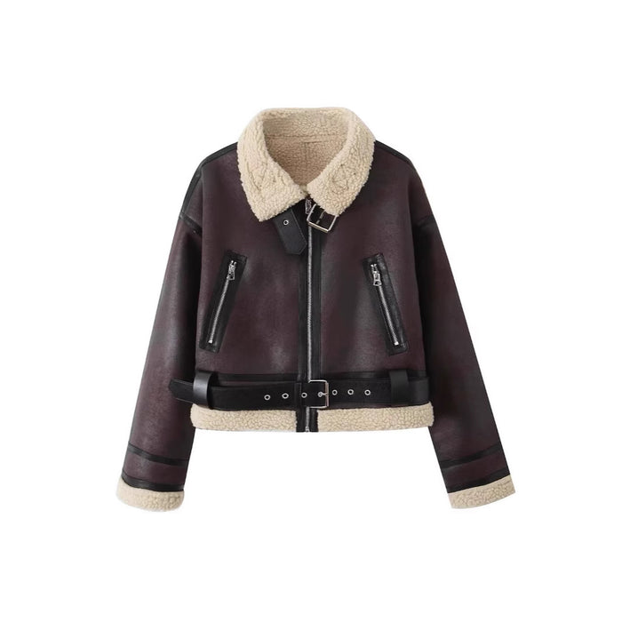 Women’s Zip Jacket with Belted Hem and Inner Lining