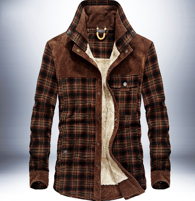 Man in a fleece lined check shirt jacket