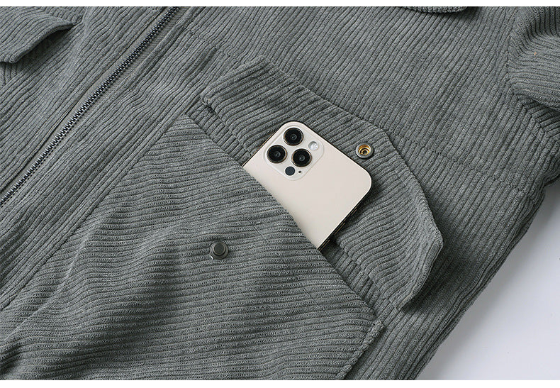Man in a corduroy jacket with sherpa collar