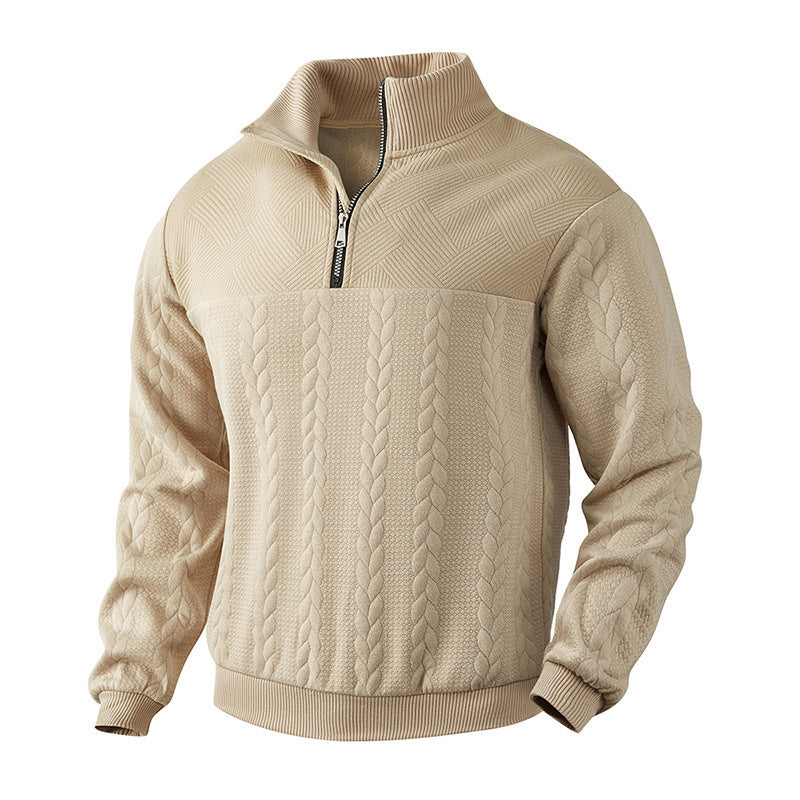 Man wearing a quarter-zip jacquard jumper