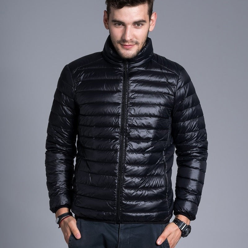 Man wearing a lightweight quilted puffer jacket