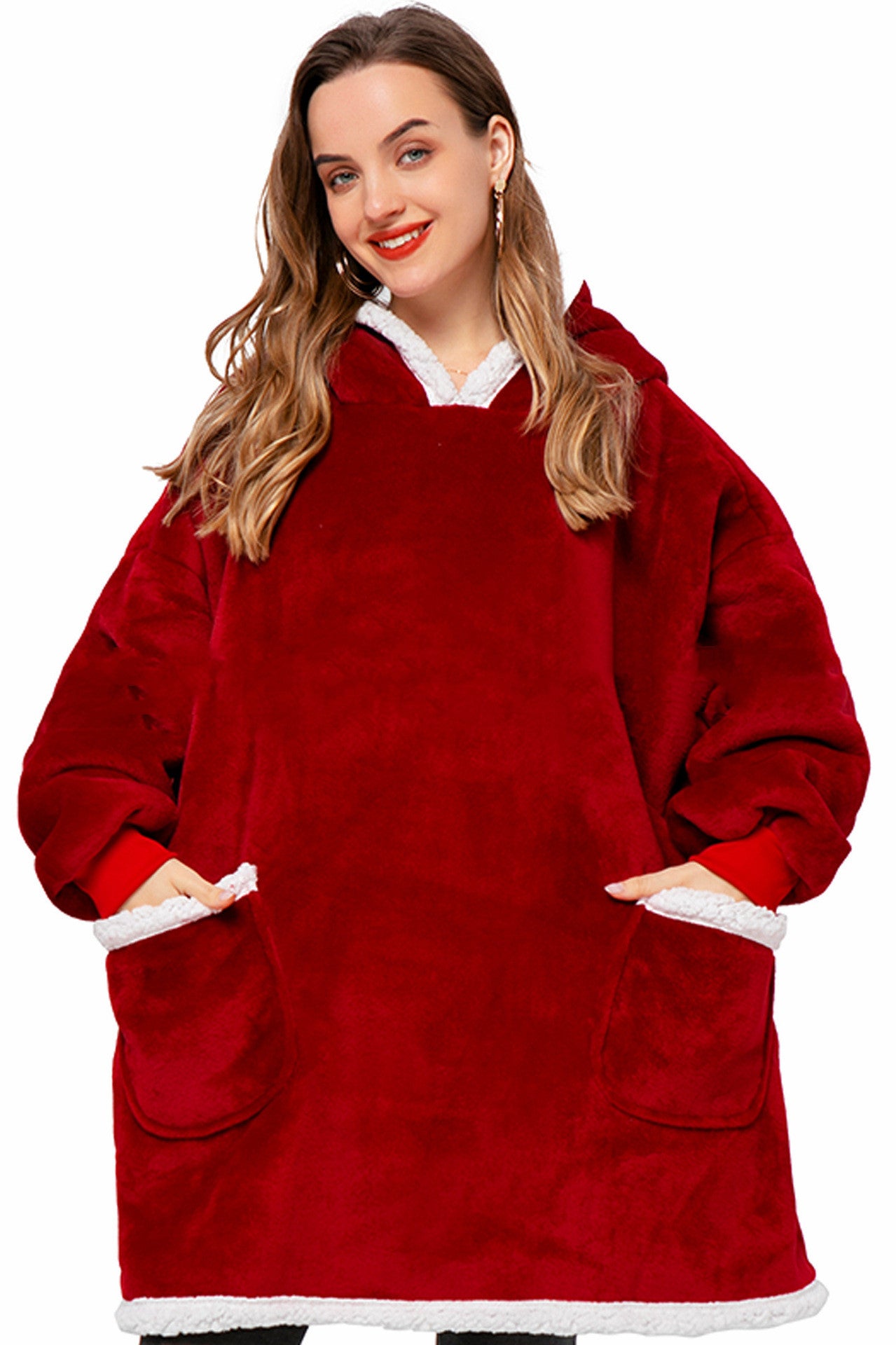 Oversized hoodie blanket with sherpa hood