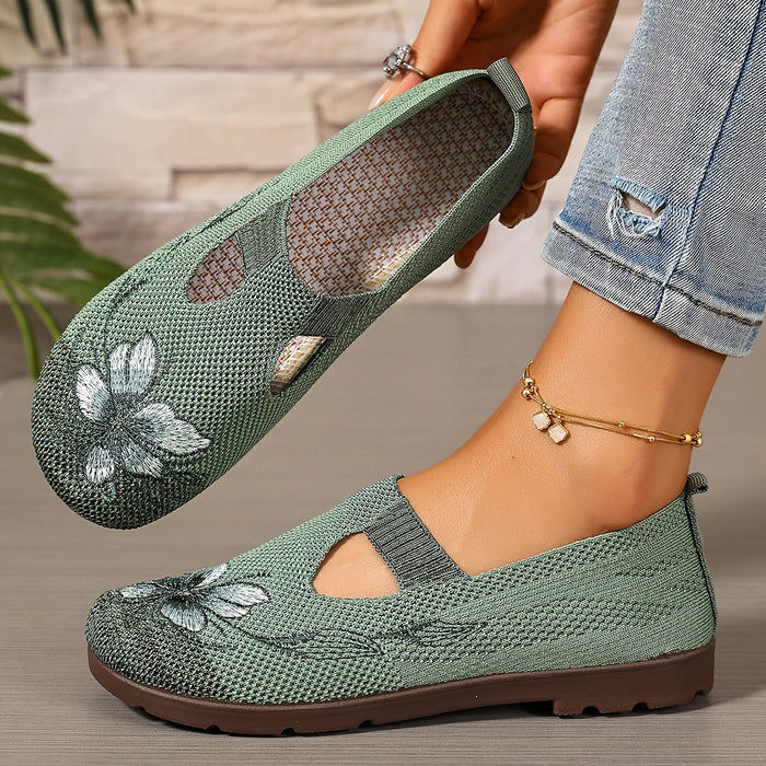Women's Embroidered Floral Slip-On Flats Breathable
