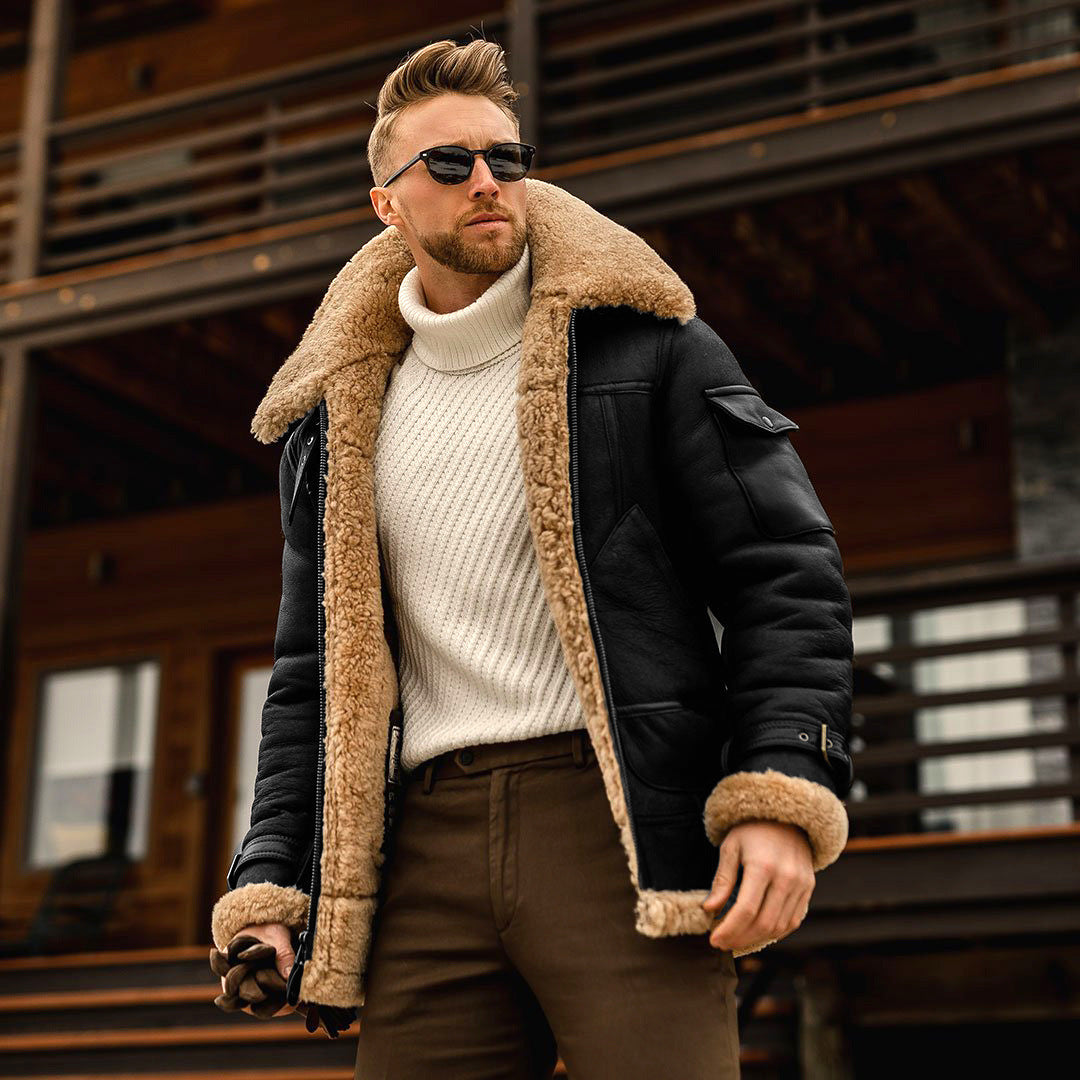Man wearing a winter jacket with fur collar