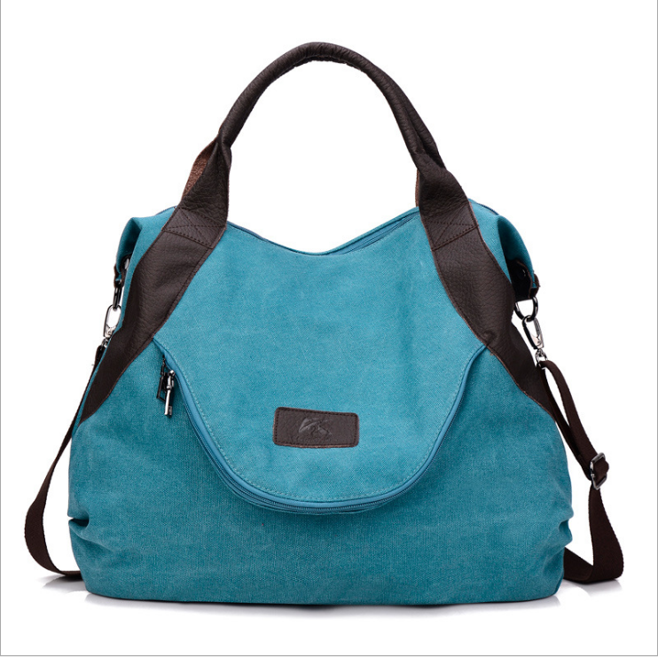 Large canvas shoulder bag with contrast handles