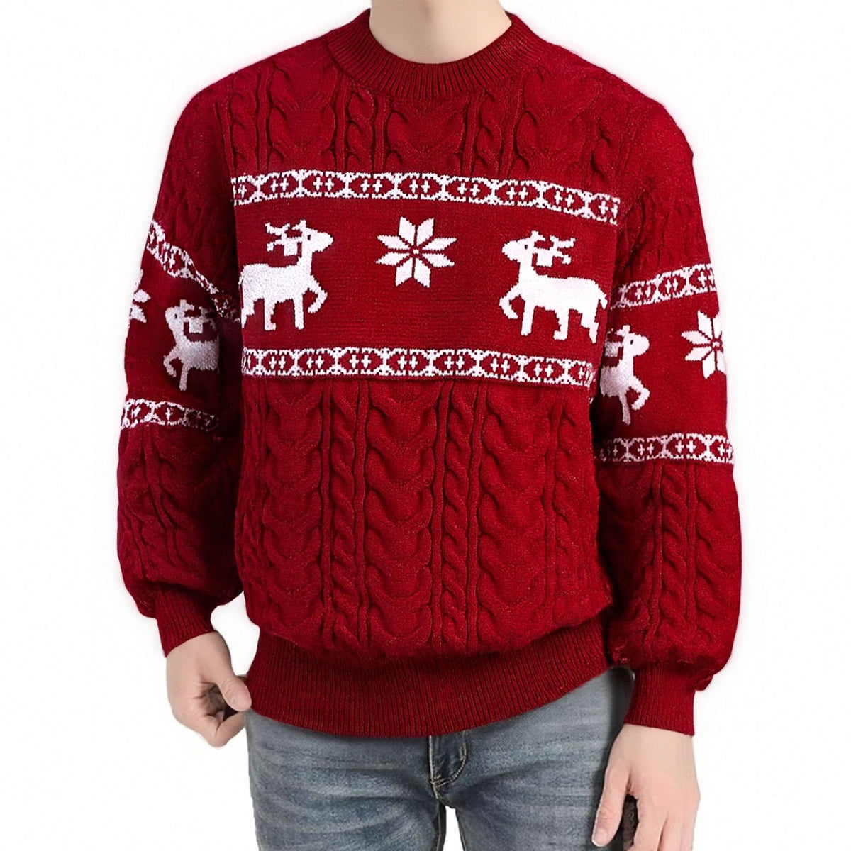 Man wearing a reindeer Christmas jumper
