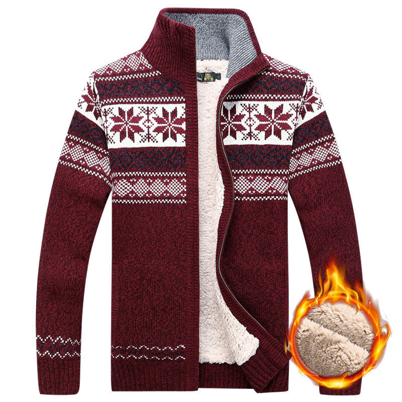 Man in a Nordic knit zip cardigan