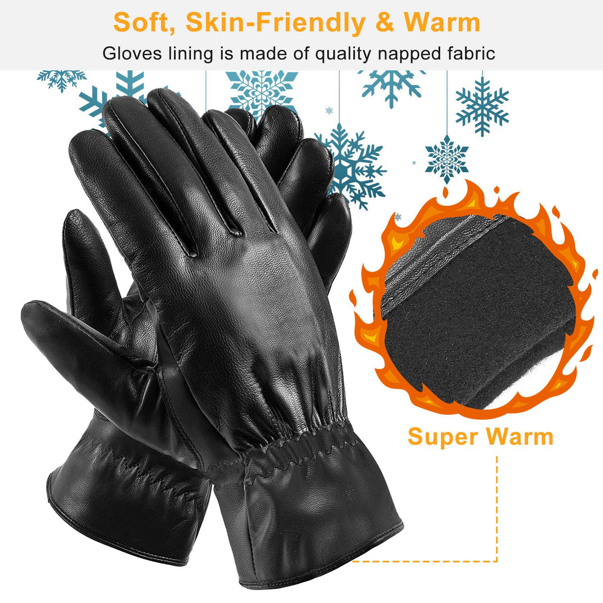 Black leather-look winter gloves pair