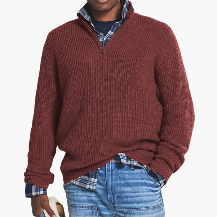 Men's Ribbed Knit Pullover with Half-Zip Neckline