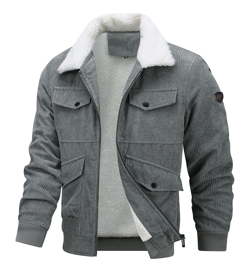 Man in a corduroy jacket with sherpa collar