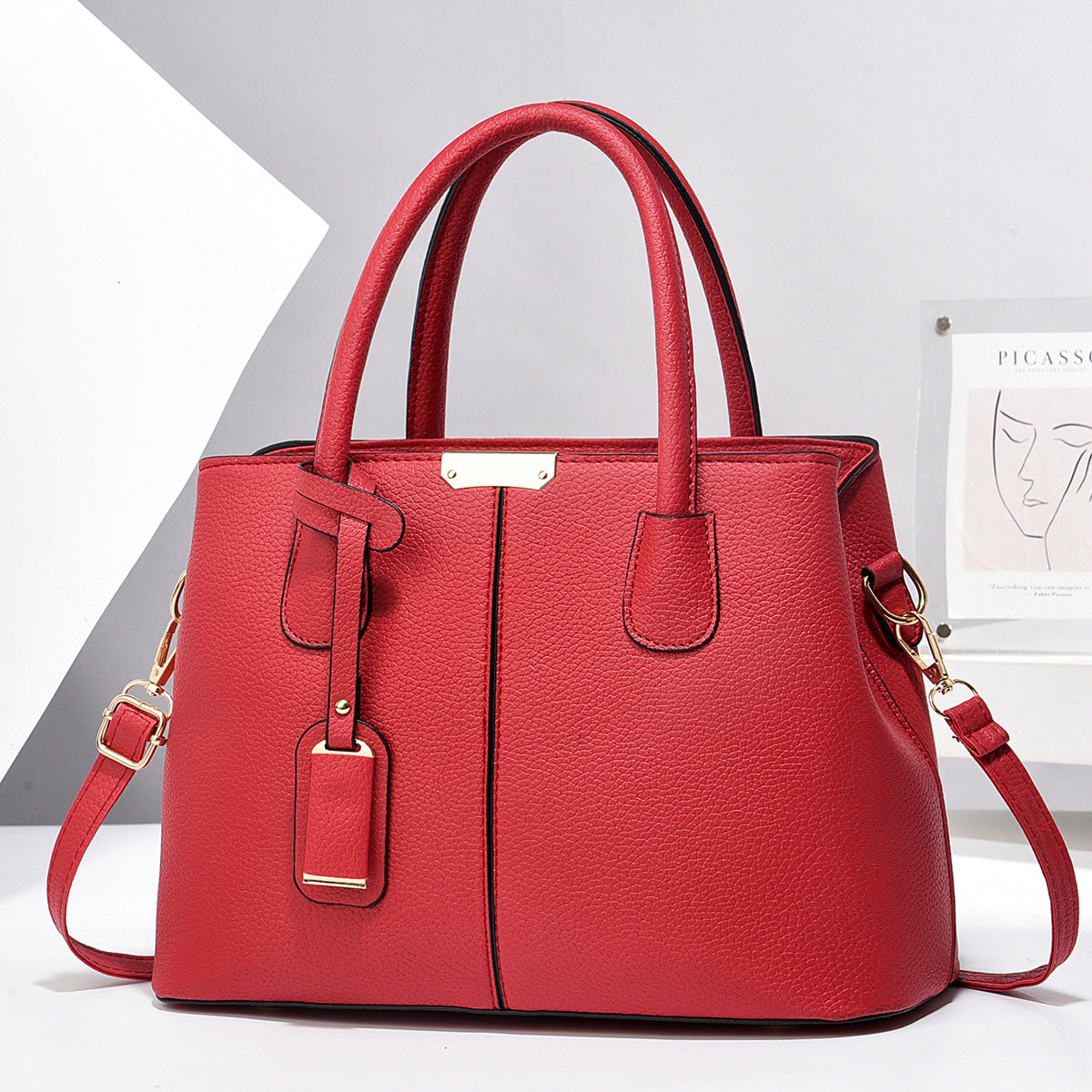 Structured faux leather tote handbag