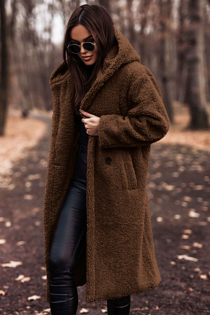 Phoebe | Long hooded teddy coat in extra-soft plush