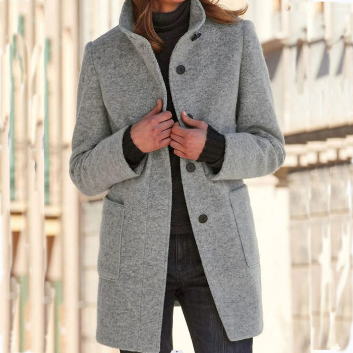 Harriet | Stand collar coat with button front