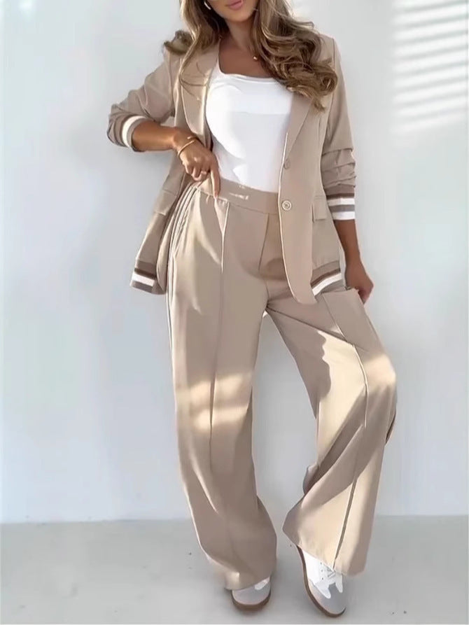 Esme | Two-piece trouser suit with stripe-trim blazer