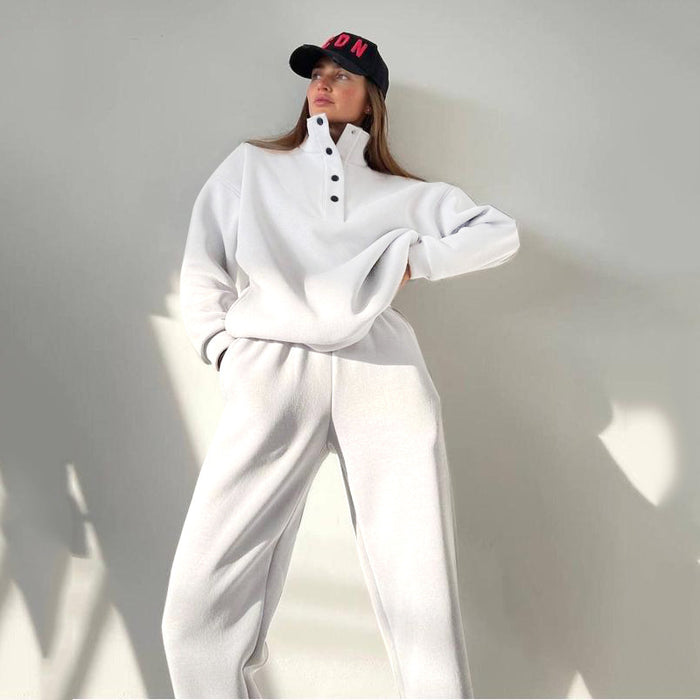 Freya | Oversized fleece lounge set with half-button top