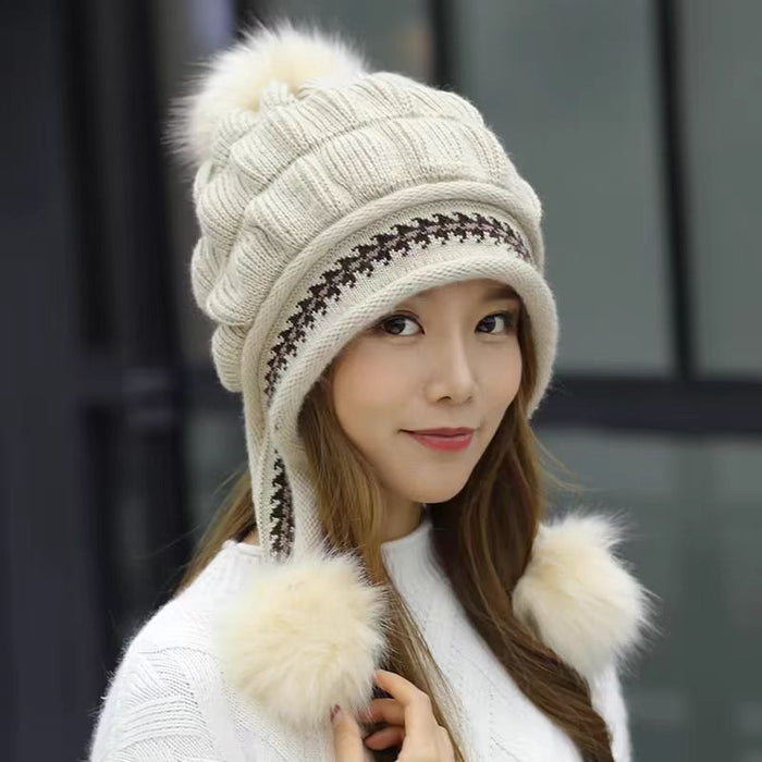 Isla | Knitted bobble hat with ear flaps and pompom