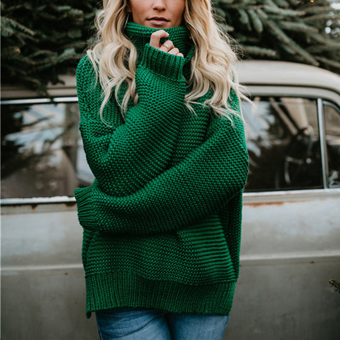 Women's Oversized Turtleneck Jumper Chunky Knit