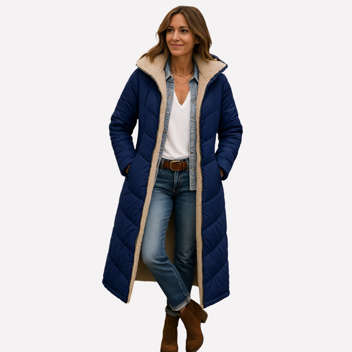 Women's Quilted Hooded Coat with Sherpa Lining