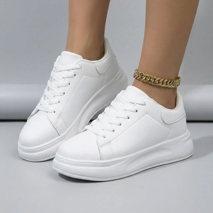 Women's White Platform Trainers with Cushioned Sole