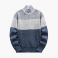 Men’s Knit Zip Cardigan with High Collar and Ribbed Hem