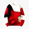 Men's Patchwork Knit Jumper with Ribbed Hem and Crew Neck