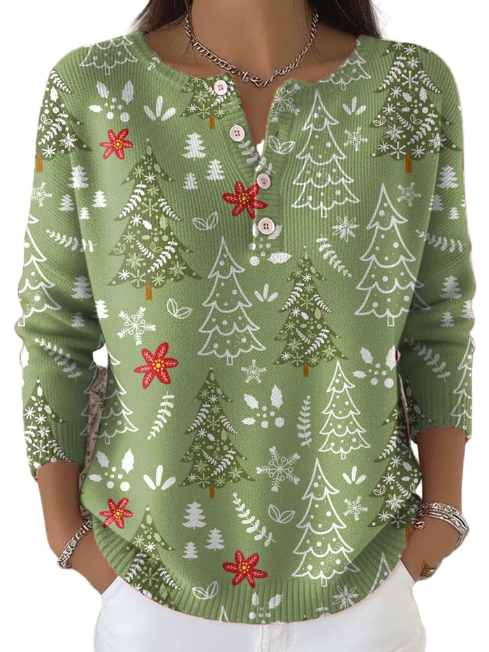 Women's Christmas Knit Jumper with Button Detail