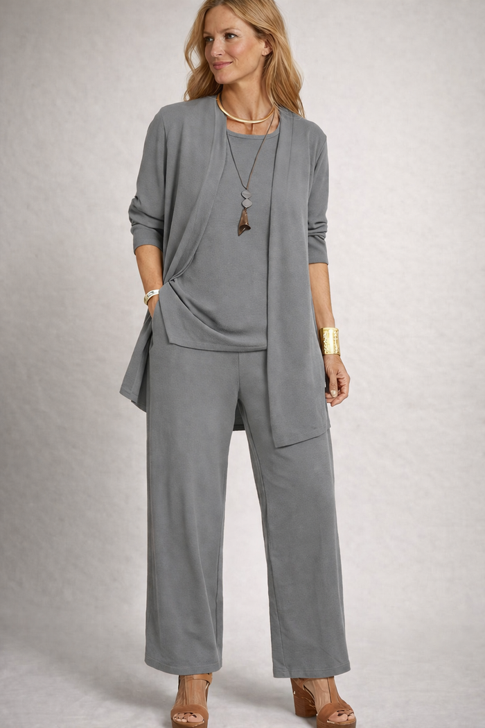 Women's 3-Piece Lounge Set Open Cardigan Wide-Leg Trousers