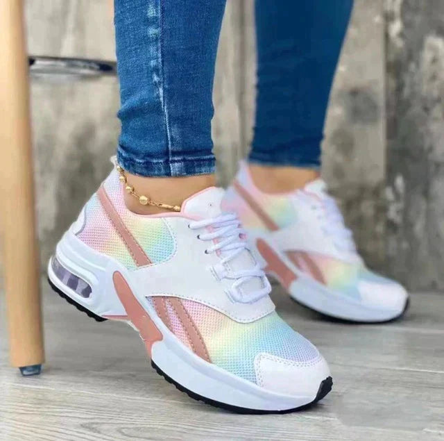 Women's Iridescent Lace-Up Trainers with Air Cushion Sole