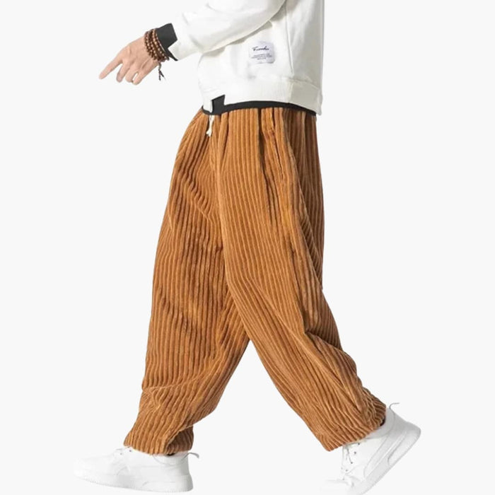 Men’s Corduroy Trousers with Wide Leg Fit and Adjustable Drawstring Waist Revised