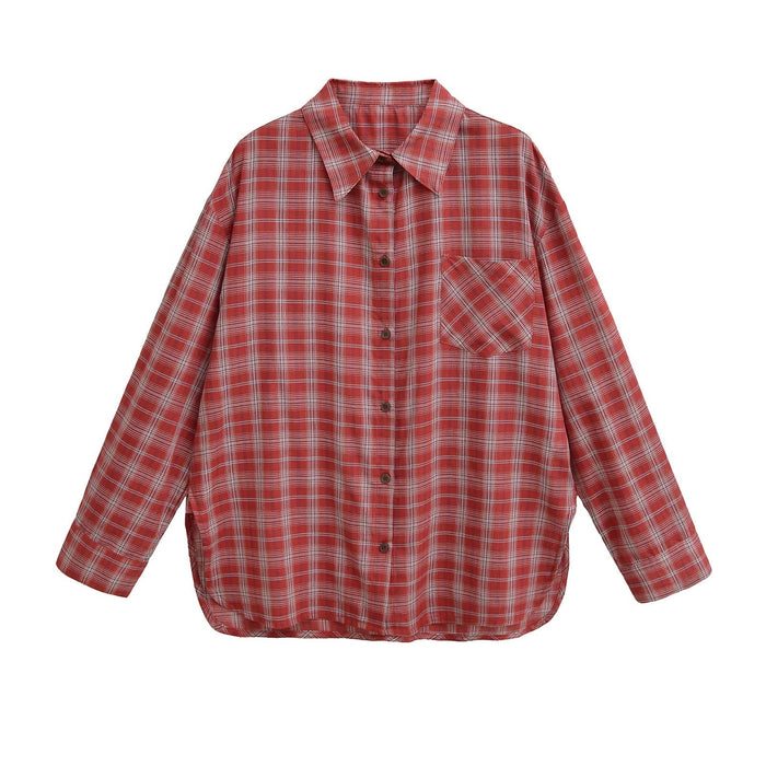 Women's Oversized Checked Flannel Shirt Button-Front