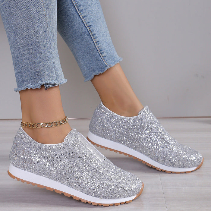 Women's Glitter Slip-On Trainers with Cushioned Sole