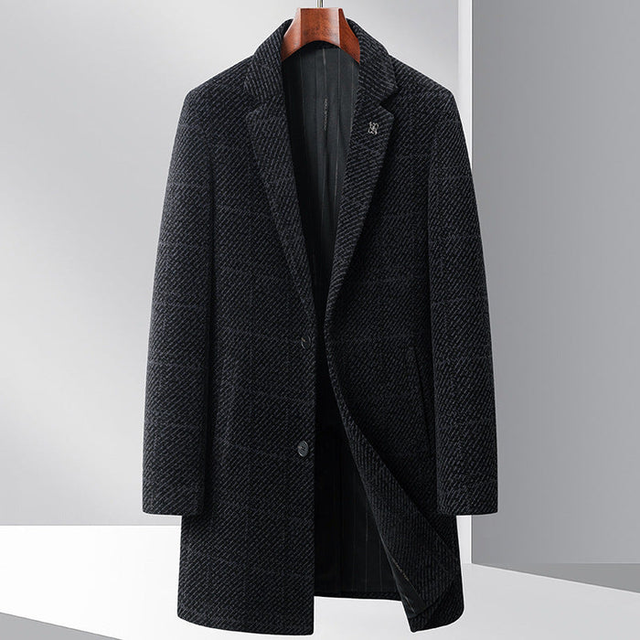 Men's Herringbone Overcoat Open Front Relaxed Fit